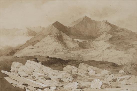 E. Gilbertson, watercolour, Snowdon from Moel Siabod, signed and dated 1849 18 x 25cm.